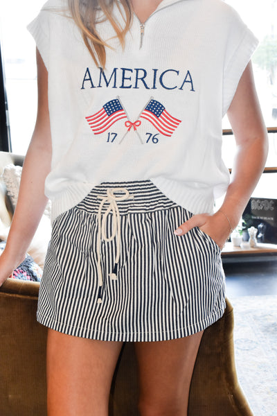Nautical High Rise Striped Skort-160 - BOTTOMS - OTHER-MUSTARD SEED-[option4]-[option5]-[option6]-Leather & Lace Boutique Shop