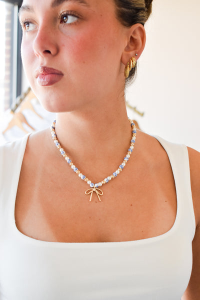 Beaded Bow Necklace-190 - ACCESSORIES - JEWELRY-BLANCHE & CO-[option4]-[option5]-[option6]-Leather & Lace Boutique Shop