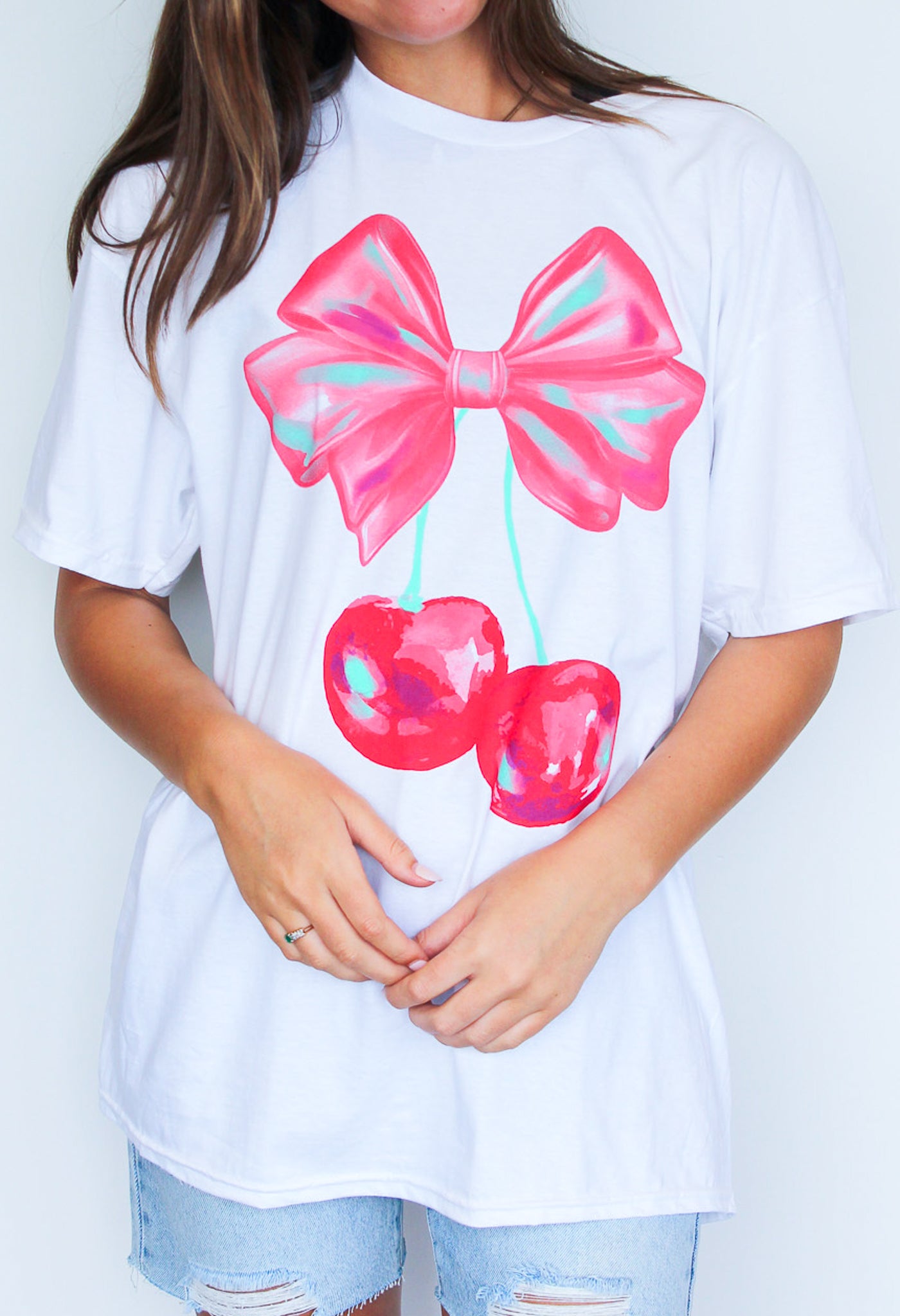 Cherries & Bows Graphic Tee-120 - TOPS - GRAPHIC TEES-SWEET CLAIRE-[option4]-[option5]-[option6]-Leather & Lace Boutique Shop