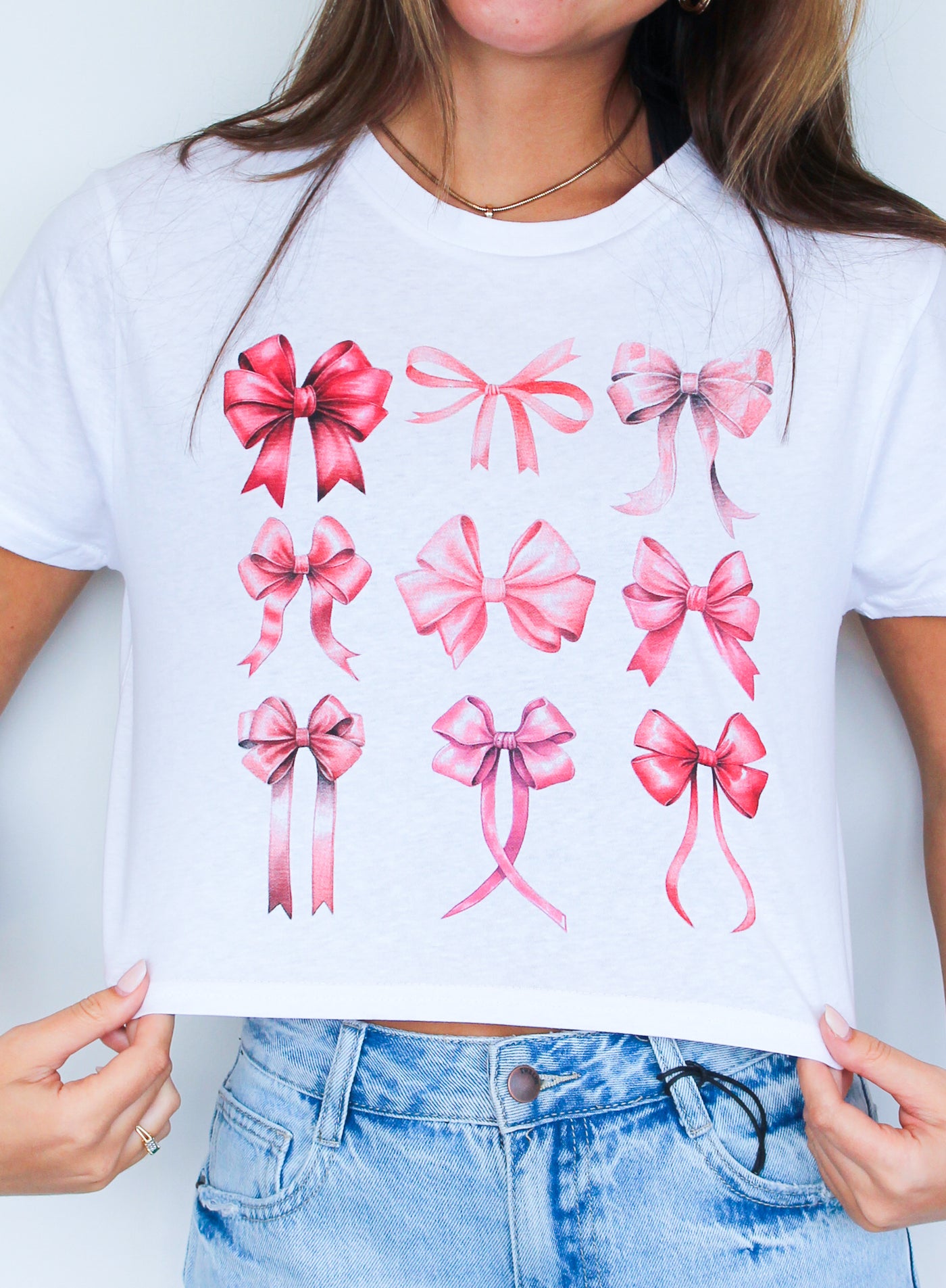 Bows Cropped Tee-120 - TOPS - GRAPHIC TEES-SWEET CLAIRE-[option4]-[option5]-[option6]-Leather & Lace Boutique Shop