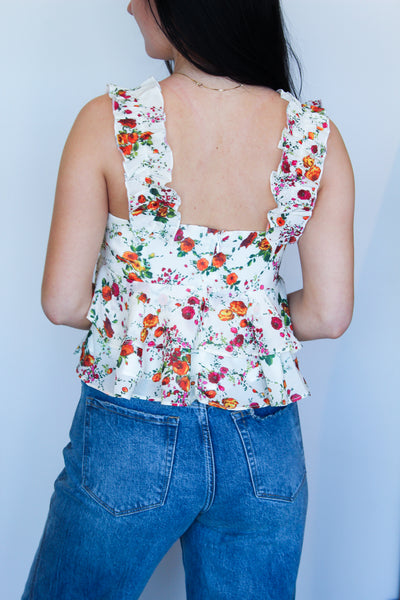 Floral Cropped Ruffle Tank-100 - TOPS - SHORT SLEEVE/SLEEVELESS-CREAMON-[option4]-[option5]-[option6]-Leather & Lace Boutique Shop