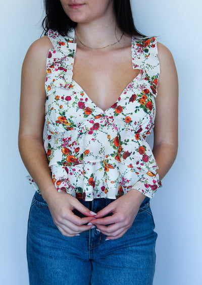 Floral Cropped Ruffle Tank-100 - TOPS - SHORT SLEEVE/SLEEVELESS-CREAMON-[option4]-[option5]-[option6]-Leather & Lace Boutique Shop