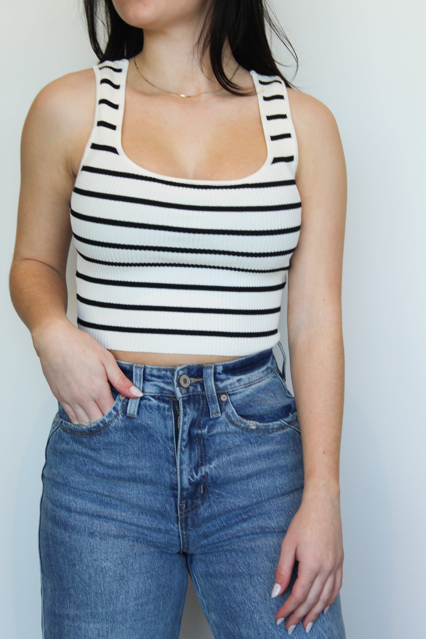 Classic Striped Cropped Tank-100 - TOPS - SHORT SLEEVE/SLEEVELESS-MINE-[option4]-[option5]-[option6]-Leather & Lace Boutique Shop