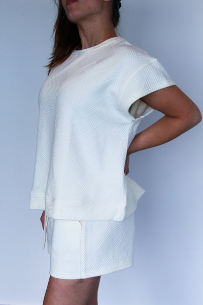 Textured Oversized Sweatshirt Top- Cream-170 - DRESSES / ROMPERS / SETS-VEVERET-[option4]-[option5]-[option6]-Leather & Lace Boutique Shop