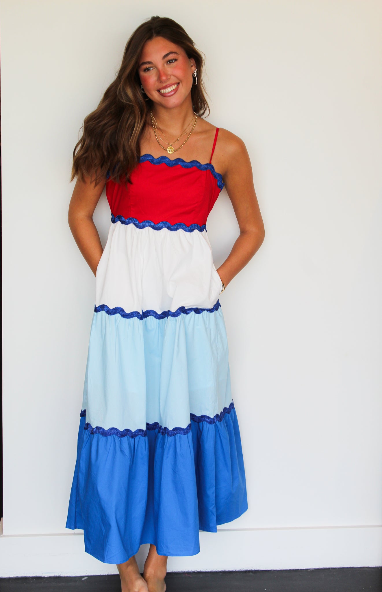 Color Block Ric Rac Midi Dress-170 - DRESSES / ROMPERS / SETS-FANTASTIC FAWN-[option4]-[option5]-[option6]-Leather & Lace Boutique Shop