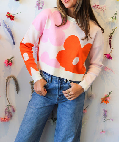 Flower Power Cropped Sweater-130 - TOPS - SWEATERS/SWEATSHIRTS-DREAMERS BY DEBUT-[option4]-[option5]-[option6]-Leather & Lace Boutique Shop