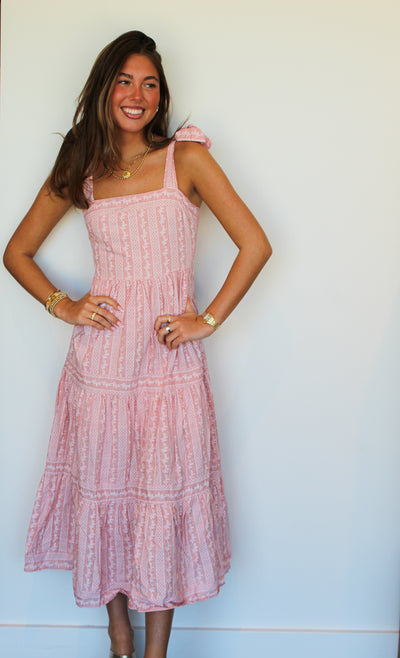 Tiered Tie Shoulder Midi Dress- Vintage Pink-170 - DRESSES / ROMPERS / SETS-AKAIV-[option4]-[option5]-[option6]-Leather & Lace Boutique Shop