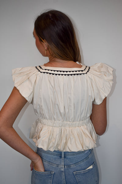 Poplin Ric Rac Blouse-170 - SETS-PEACH LOVE-[option4]-[option5]-[option6]-Leather & Lace Boutique Shop