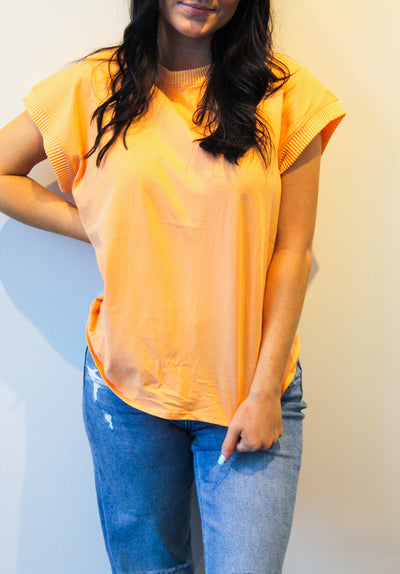 Ribbed Hem Casual Tee- Tangerine-100 - TOPS - SHORT SLEEVE/SLEEVELESS-TRES BIEN-[option4]-[option5]-[option6]-Leather & Lace Boutique Shop