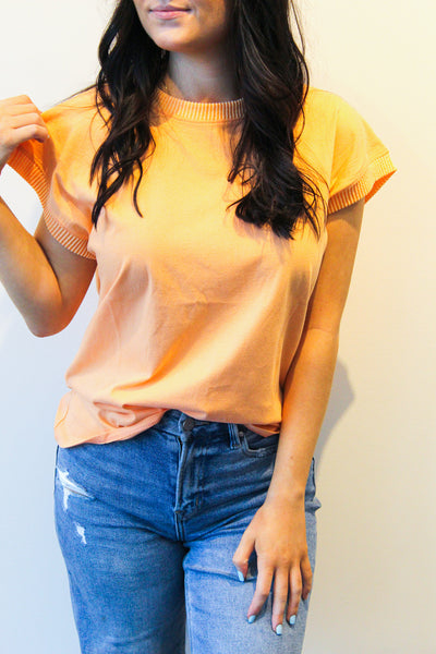 Ribbed Hem Casual Tee- Tangerine-100 - TOPS - SHORT SLEEVE/SLEEVELESS-TRES BIEN-[option4]-[option5]-[option6]-Leather & Lace Boutique Shop