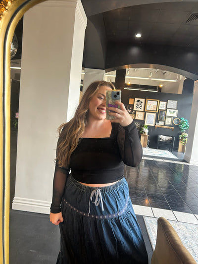 Eyelet Denim Maxi Skirt-160 - BOTTOMS - OTHER-CREAMON-[option4]-[option5]-[option6]-Leather & Lace Boutique Shop