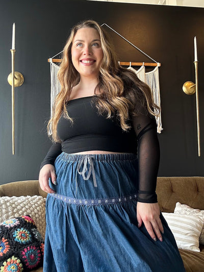 Eyelet Denim Maxi Skirt-160 - BOTTOMS - OTHER-CREAMON-[option4]-[option5]-[option6]-Leather & Lace Boutique Shop