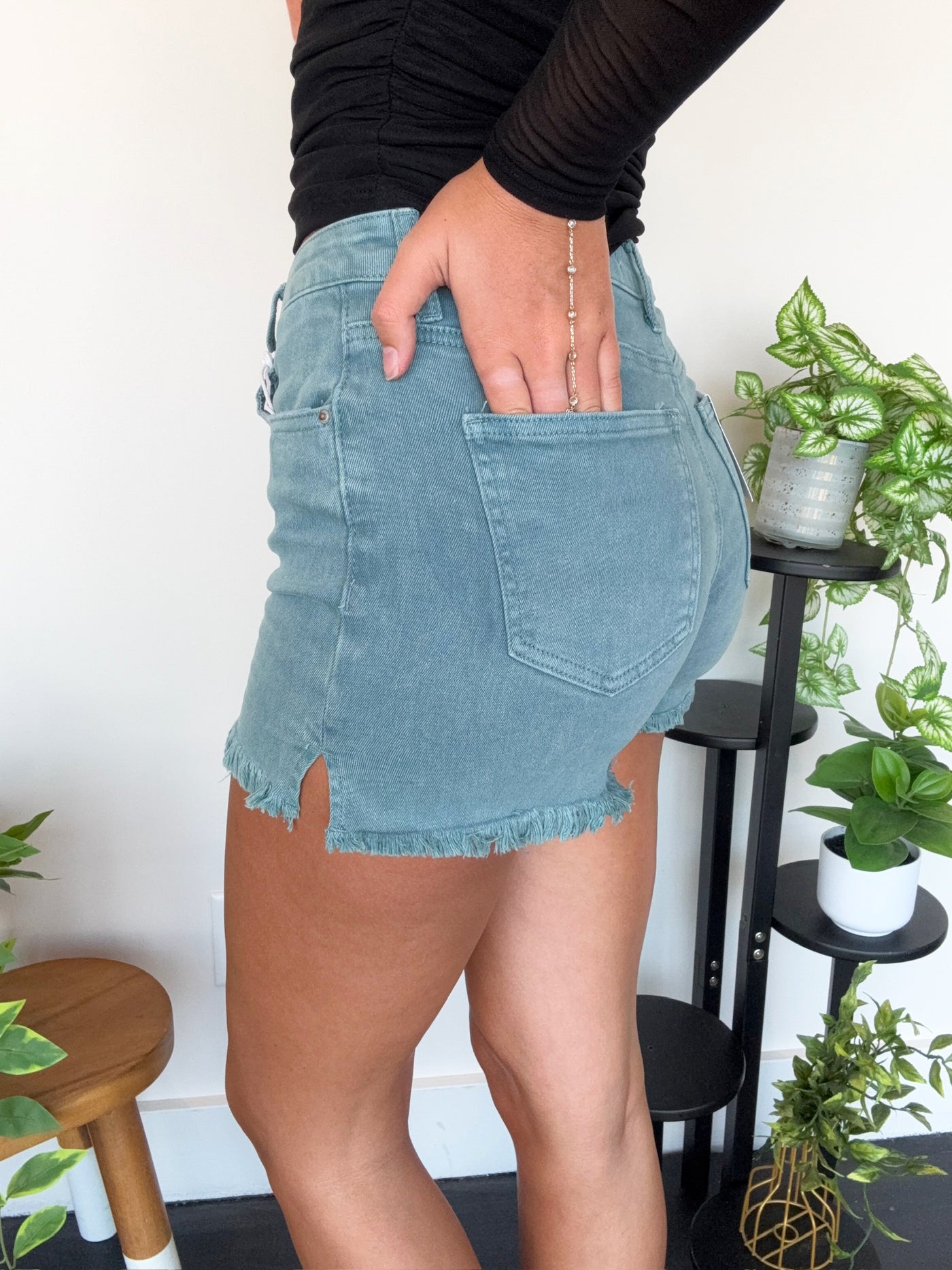 Summer Brights Frayed Hem Shorts- Teal-150 - BOTTOMS - DENIM-ZENANA-[option4]-[option5]-[option6]-Leather & Lace Boutique Shop