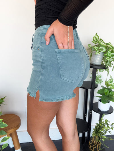 Summer Brights Frayed Hem Shorts- Teal-150 - BOTTOMS - DENIM-ZENANA-[option4]-[option5]-[option6]-Leather & Lace Boutique Shop