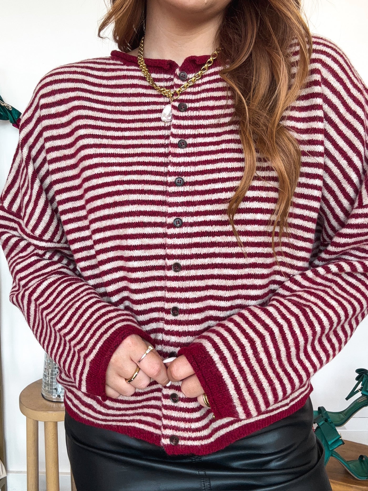 Stripe Drop Shoulder Knit Cardigan