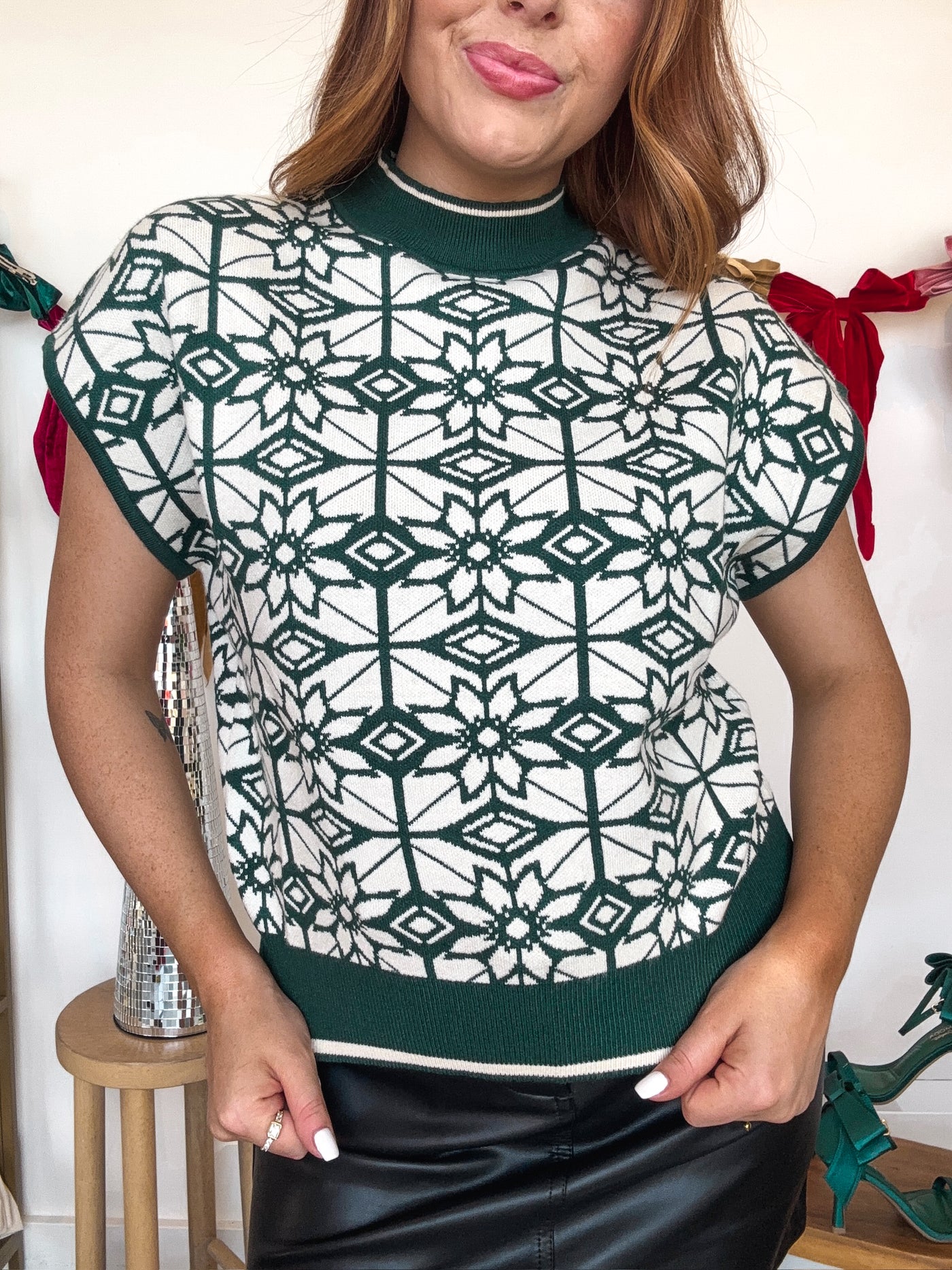 Geometric Short Sleeve Sweater