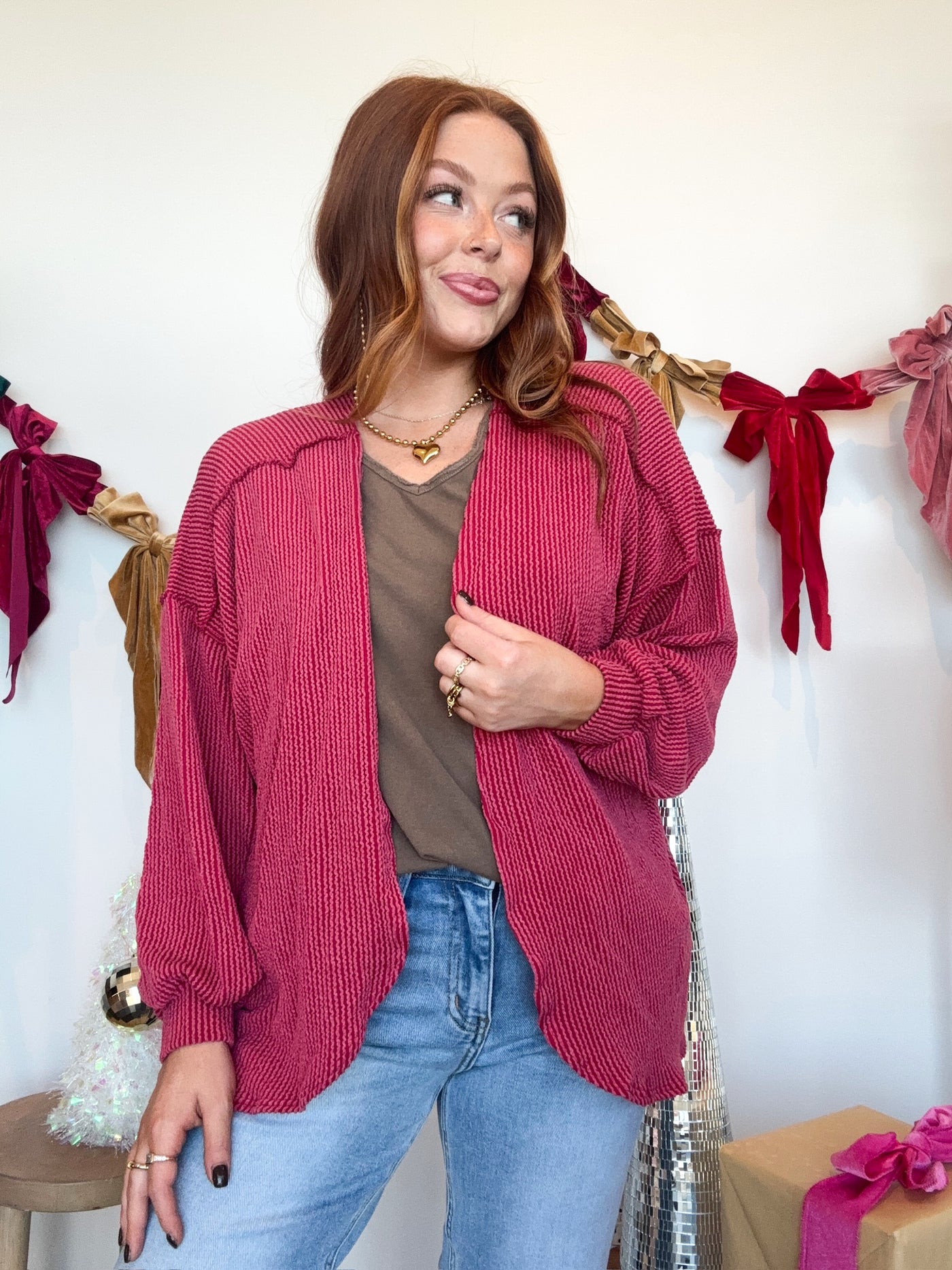 Ribbed Knit Open Cardigan