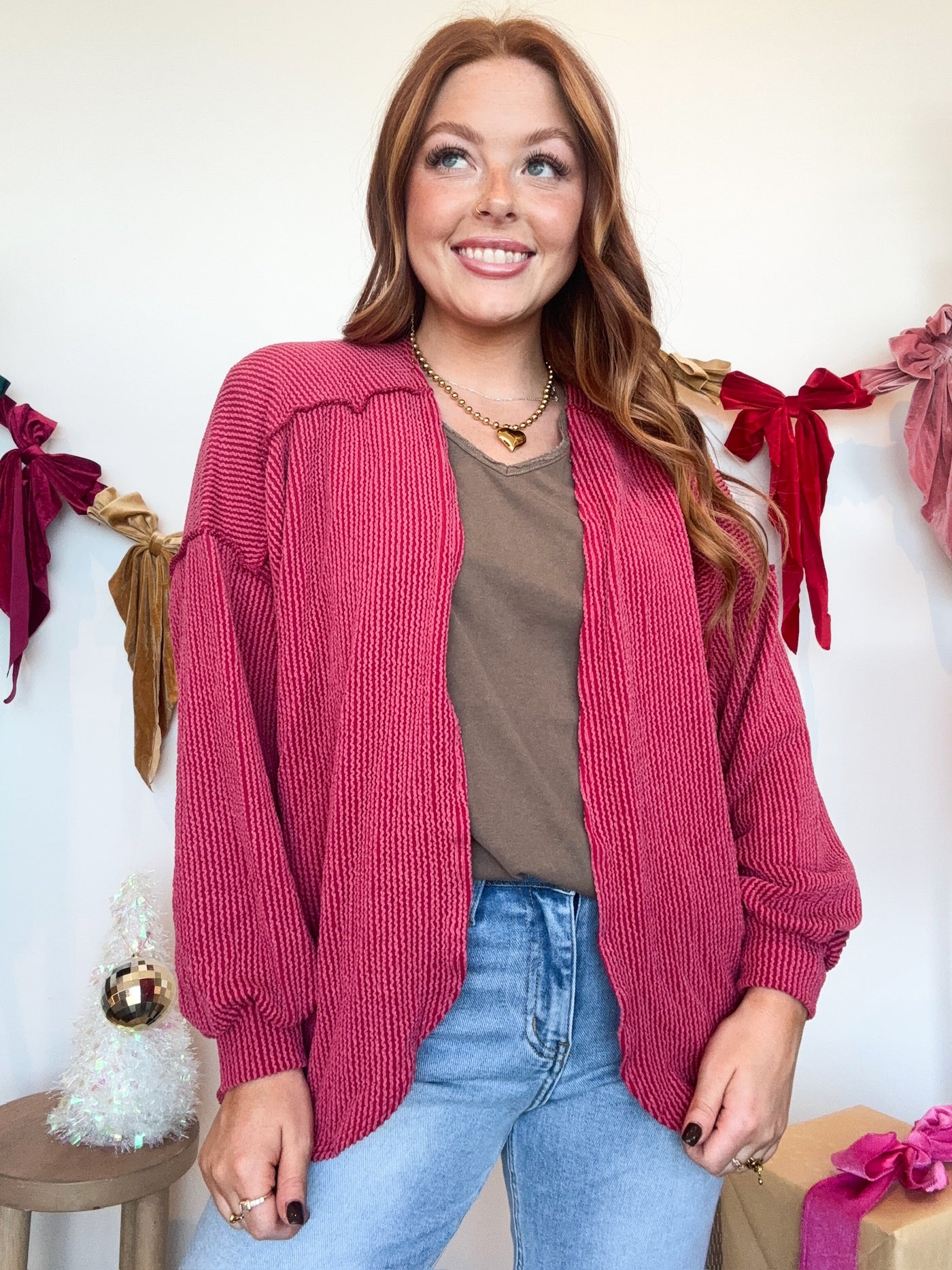 Ribbed Knit Open Cardigan