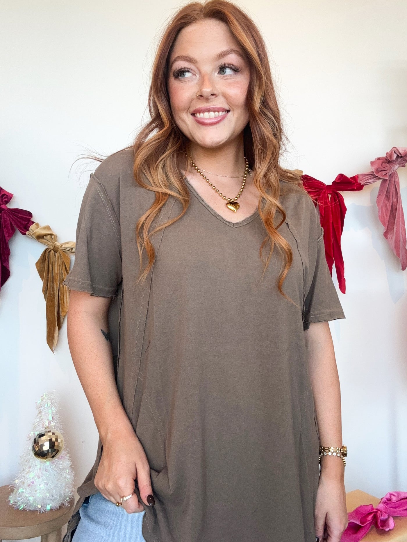 Raw Edge Short Sleeve- Wood