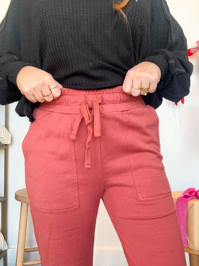Allison Wide Leg Sweatpants- Brick