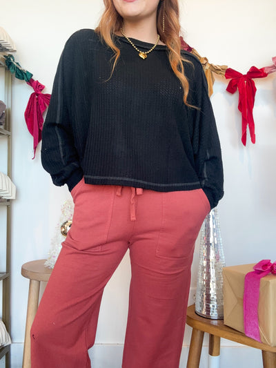 Allison Wide Leg Sweatpants- Brick