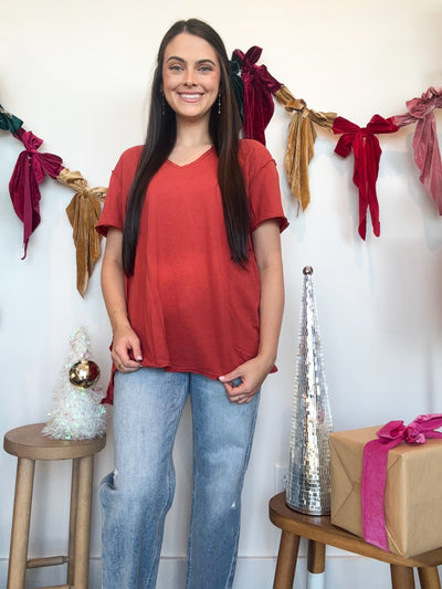 Raw Edge Short Sleeve- Rust