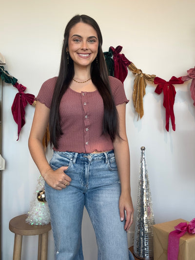 Lettuce Hem Short Sleeve Top- Mauve