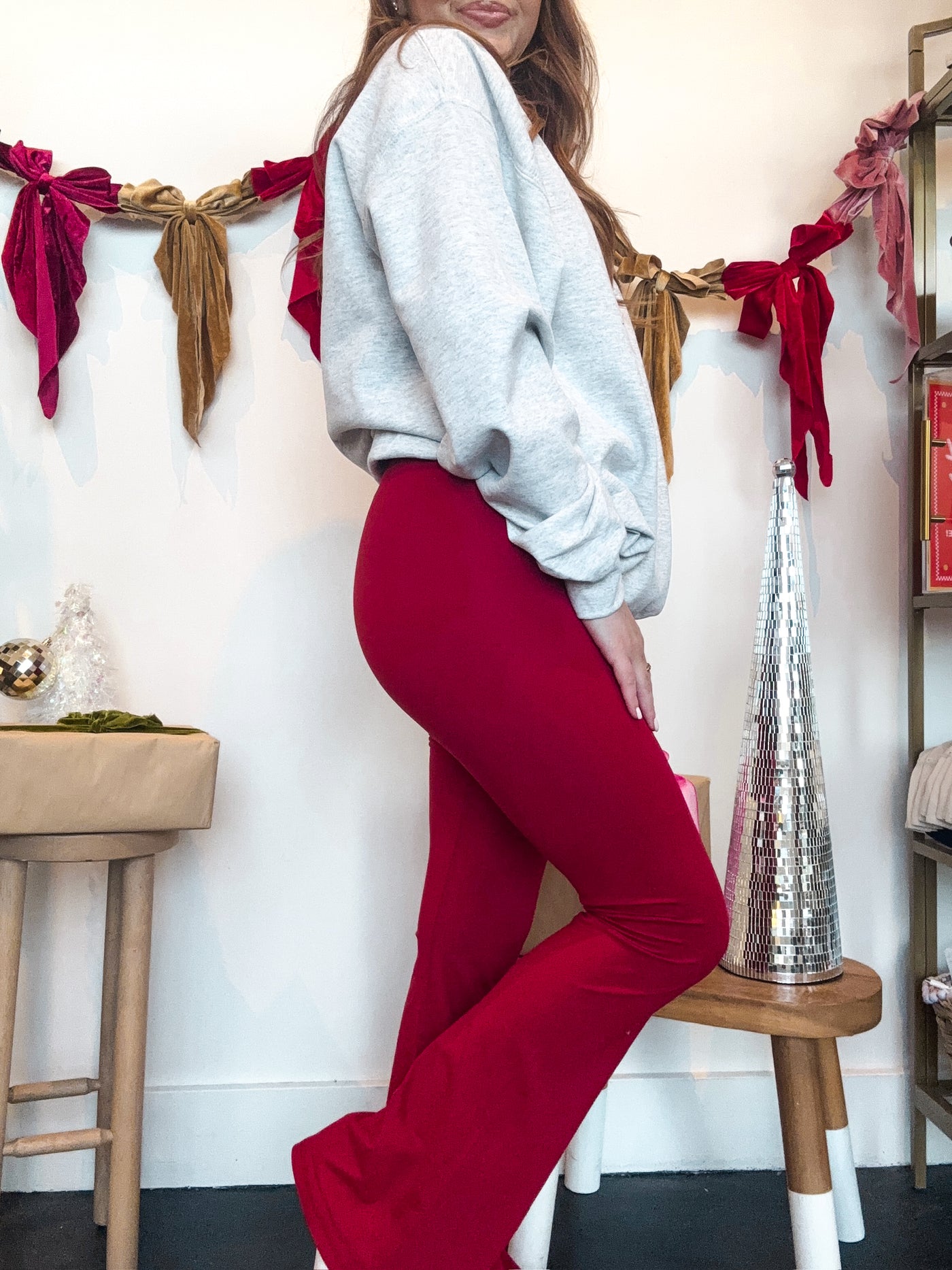 V-Waist Butter Flare Leggings- Garnet Red
