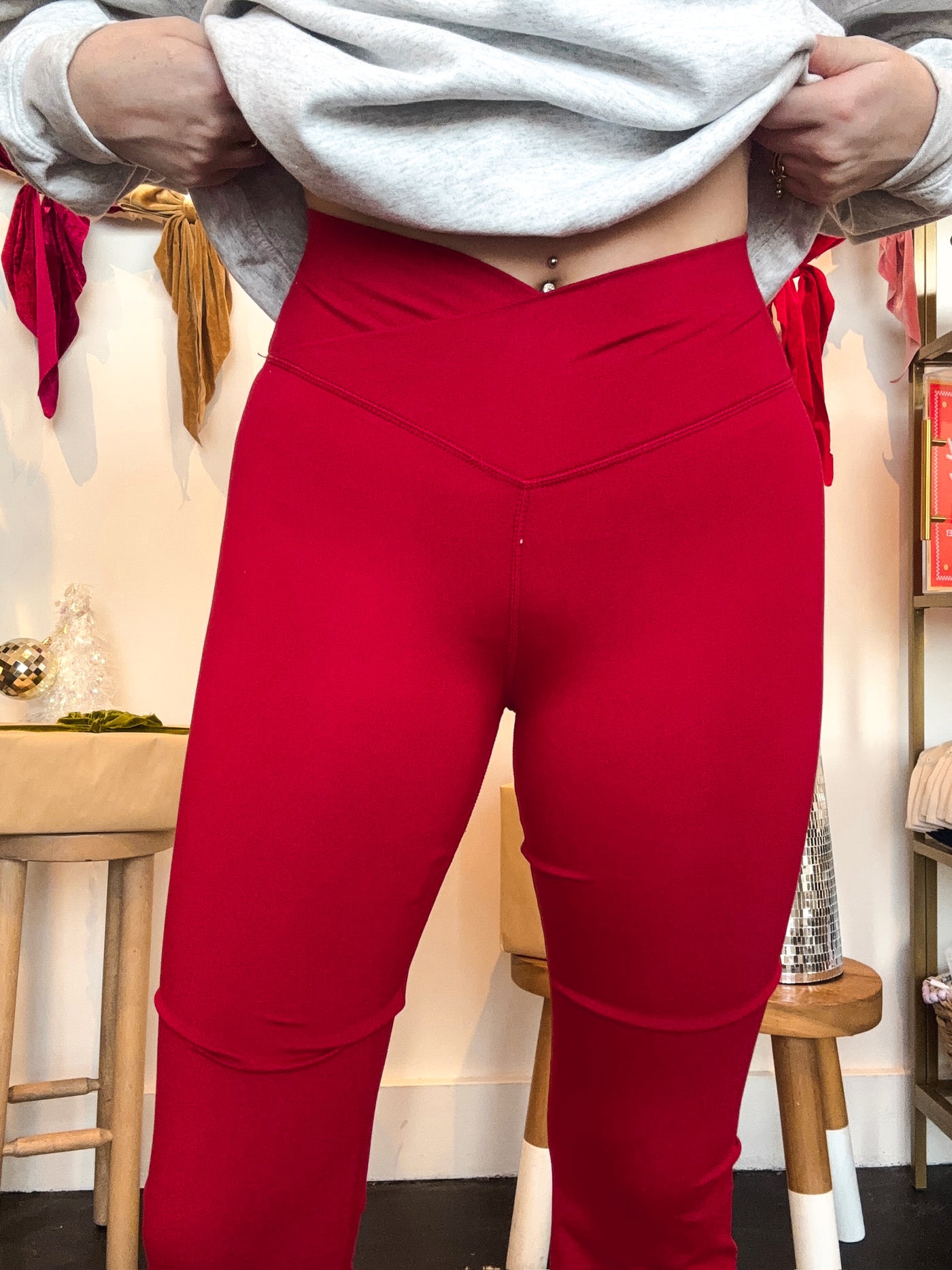 V-Waist Butter Flare Leggings- Garnet Red
