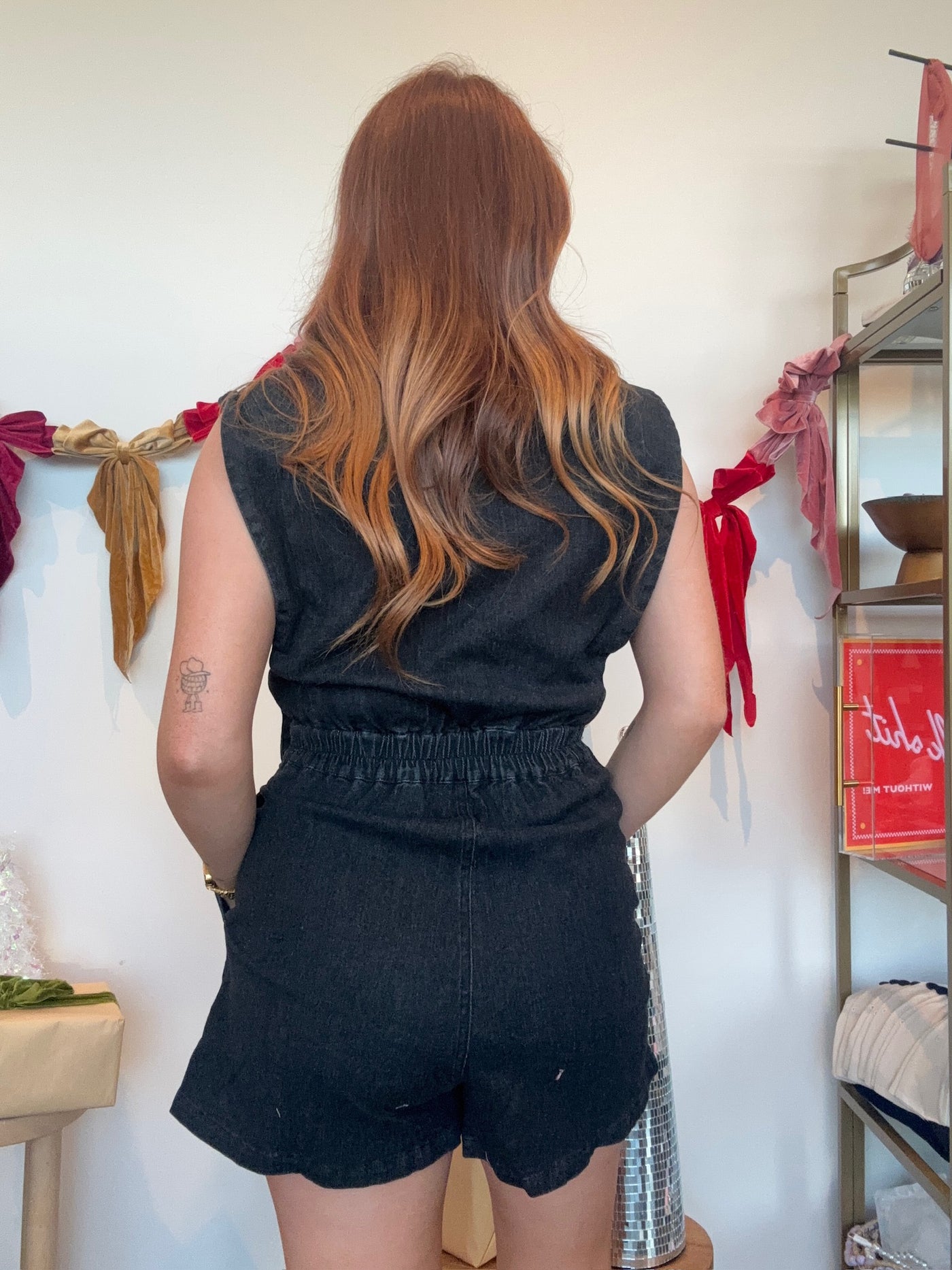 Denim Collared Romper- Black