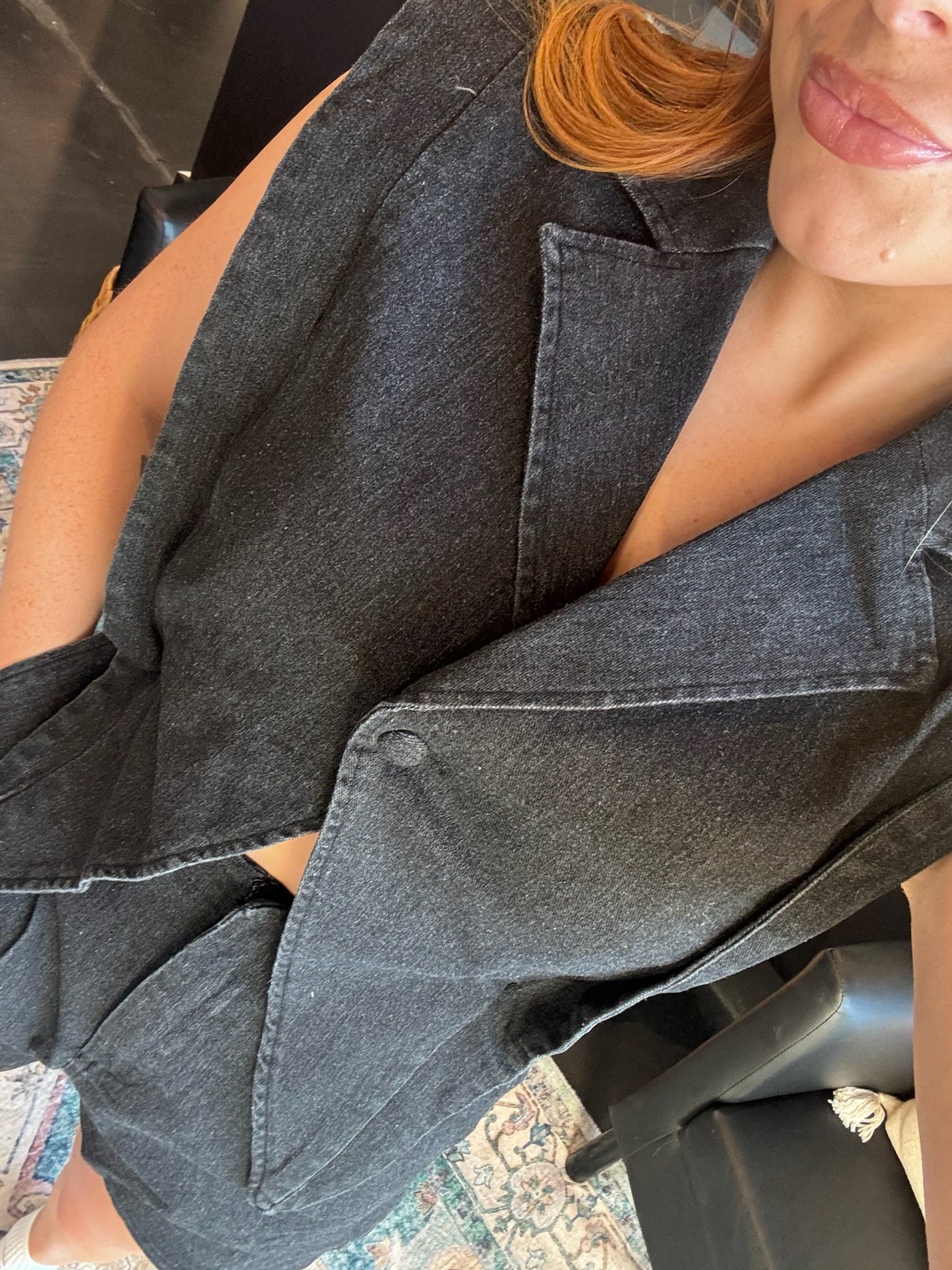 Denim Collared Romper- Black