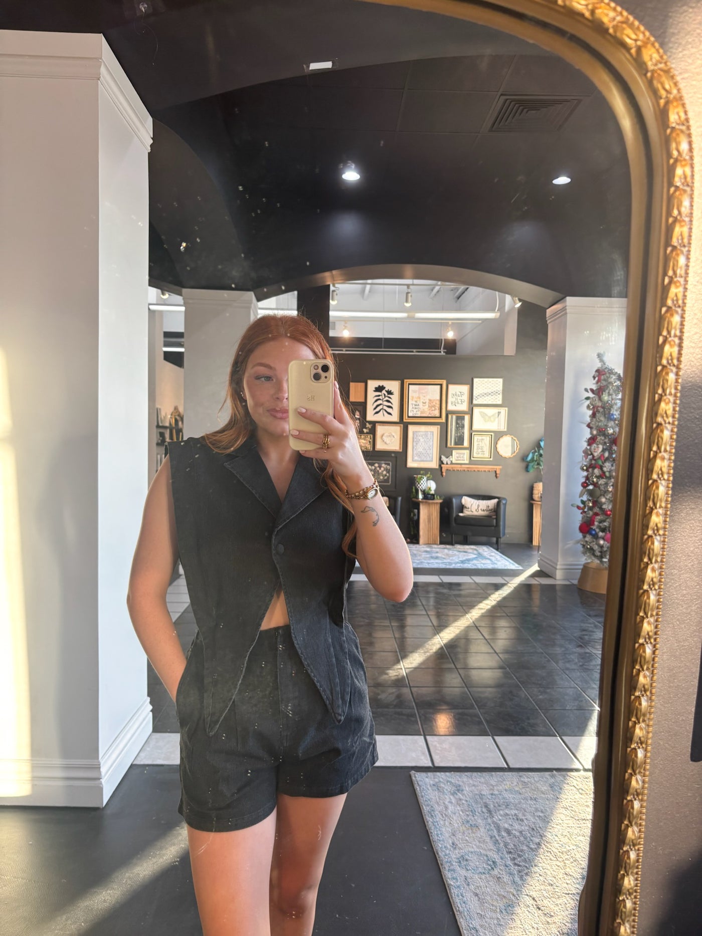 Denim Collared Romper- Black