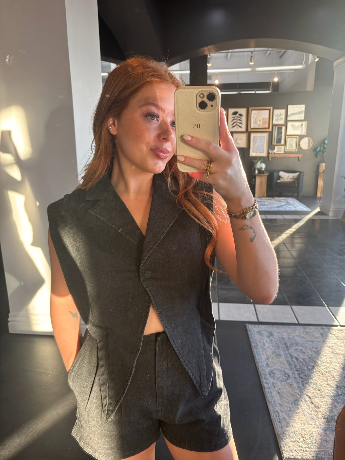 Denim Collared Romper- Black