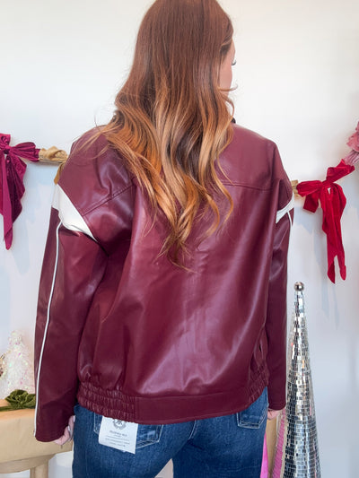 Pinstripe Faux Leather Jacket