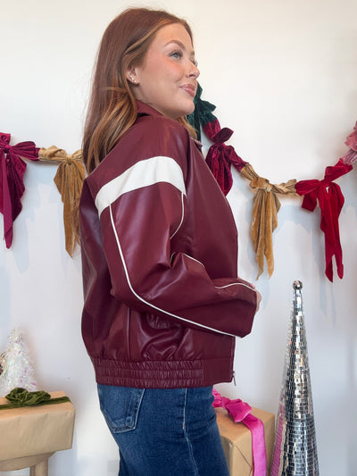 Pinstripe Faux Leather Jacket