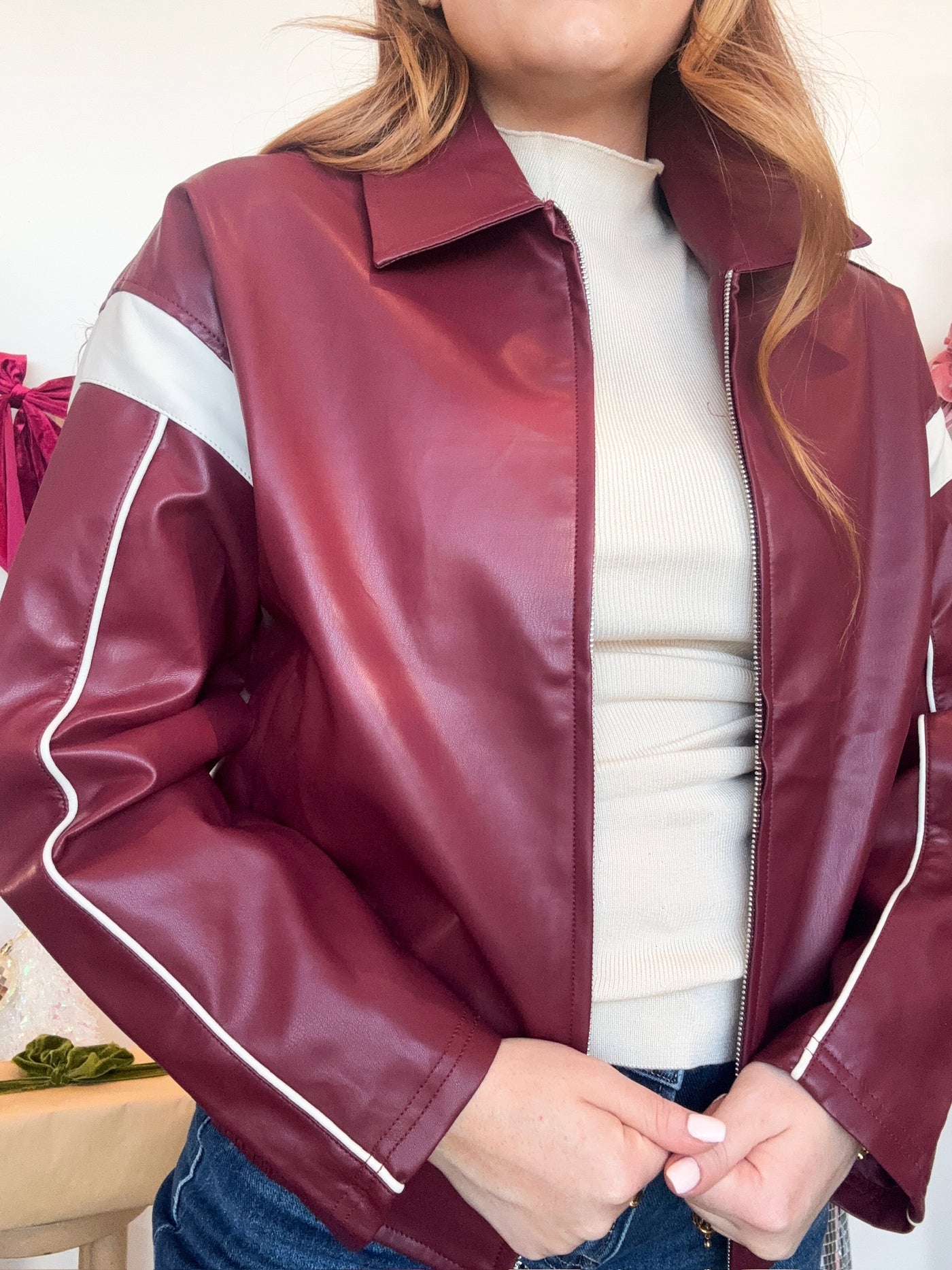 Pinstripe Faux Leather Jacket