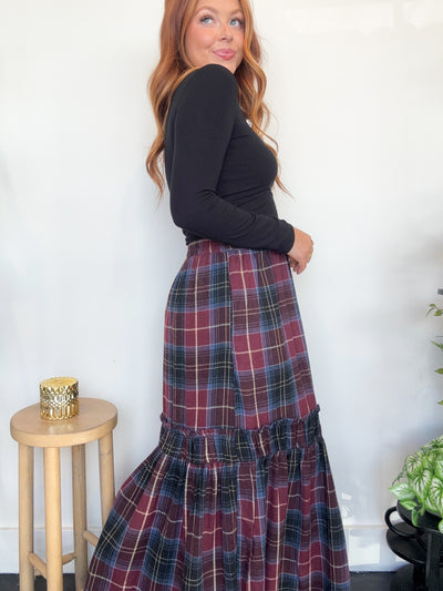 Plaid Tiered Maxi Skirt