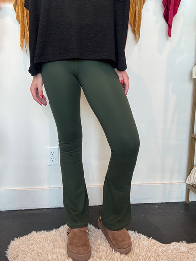 V-Waist Butter Flare Leggings- Deep Forest