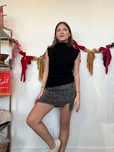 Grey Leopard Faux Fur Mini Skirt