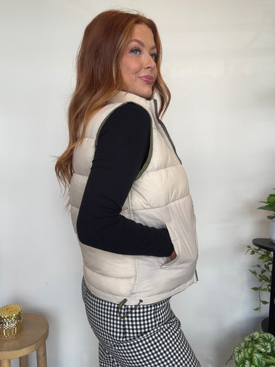 Reversible Puffer Vest- Green/Cream