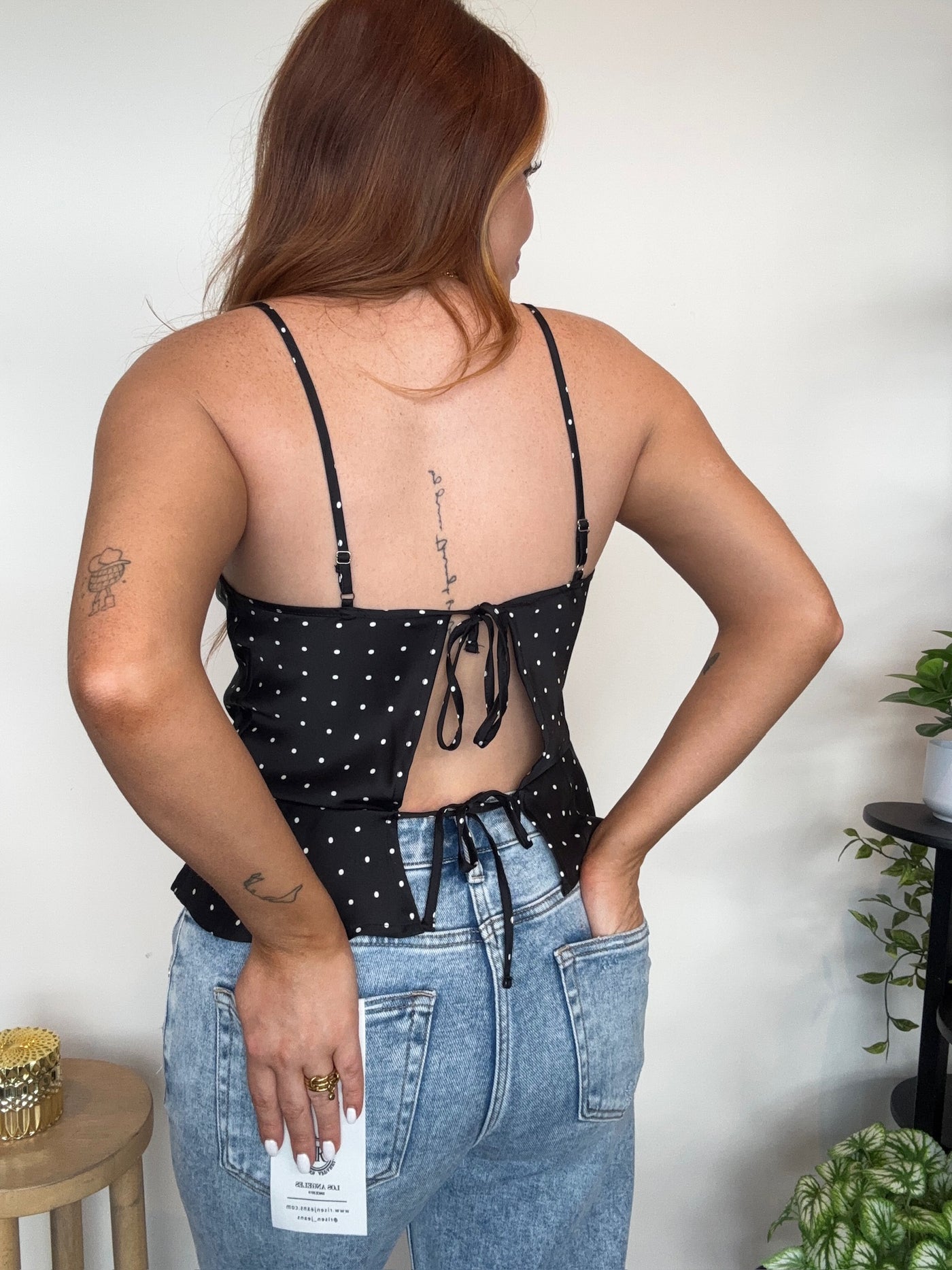 Cowl Neck Polka Dot Tank- Black