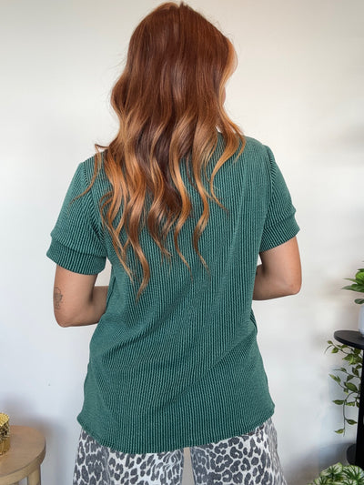 Urban Ribbed Knit Tee- Huntergreen