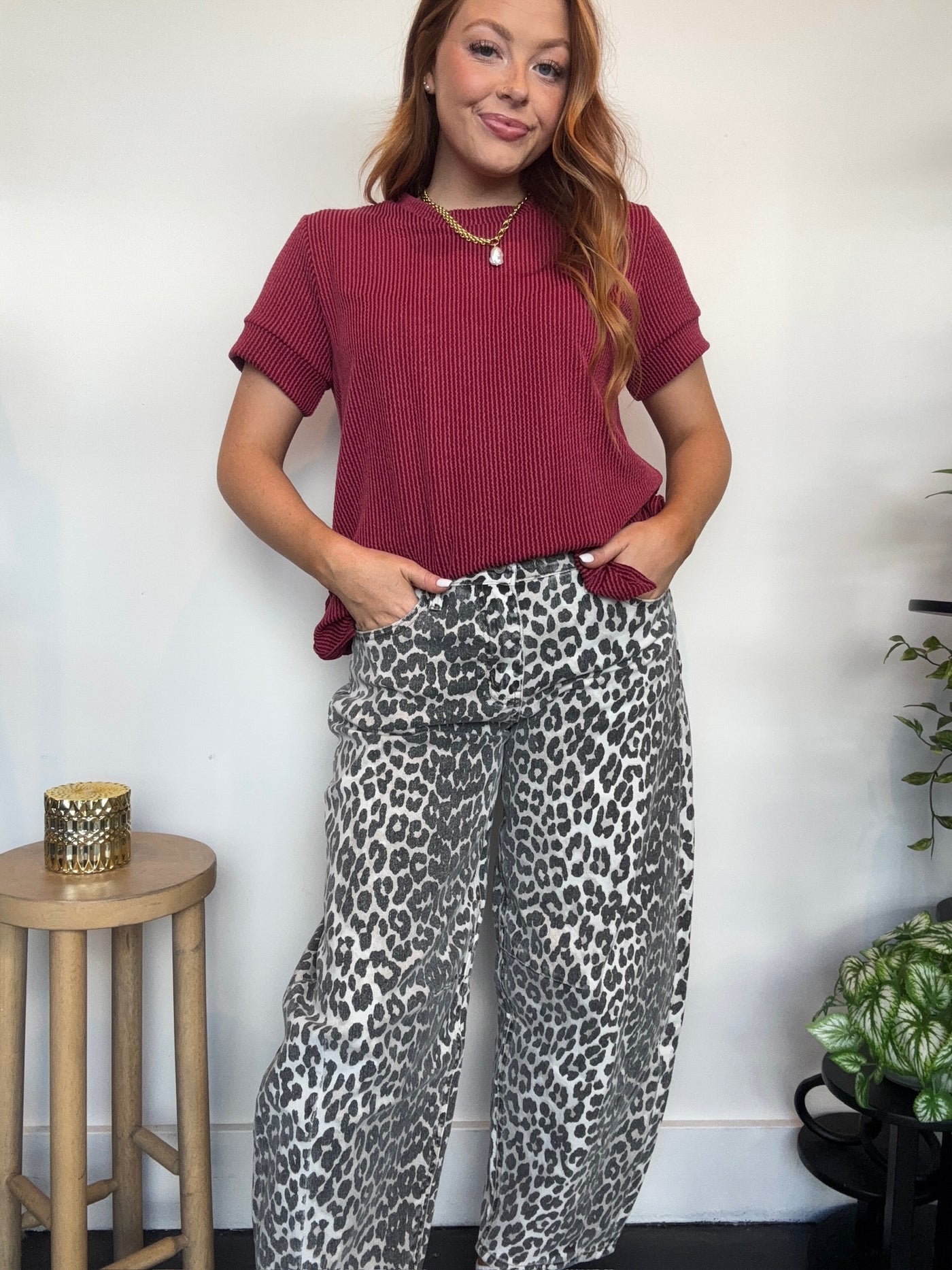 Urban Ribbed Knit Tee- Cranberry