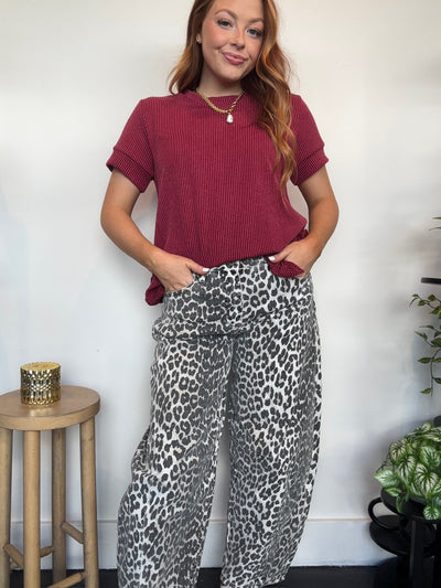 Urban Ribbed Knit Tee- Cranberry