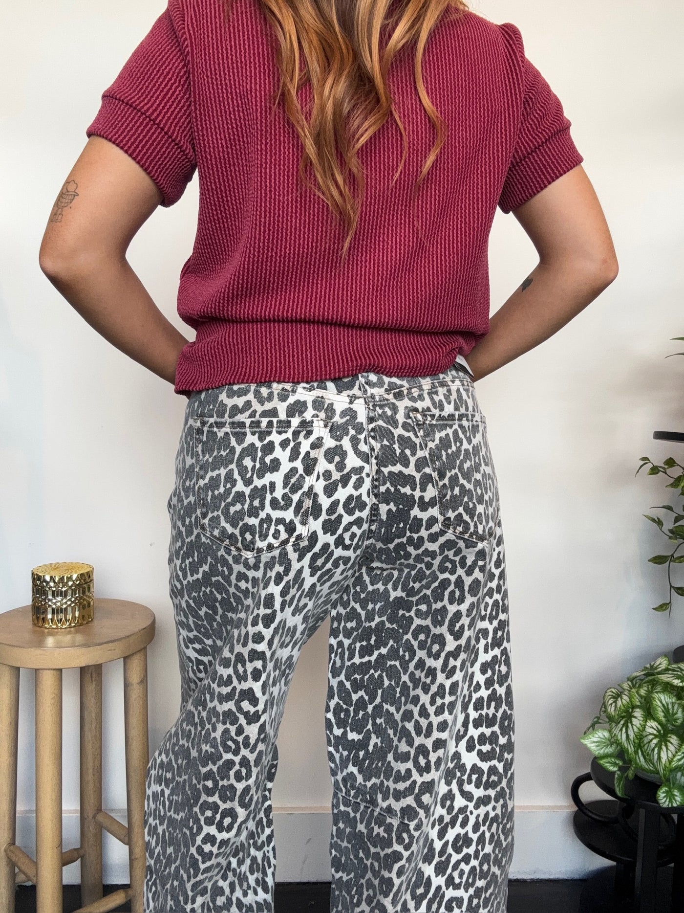 High Rise Leopard Barrel Denim