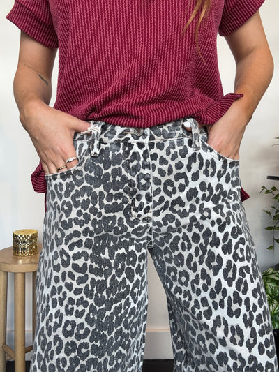 High Rise Leopard Barrel Denim