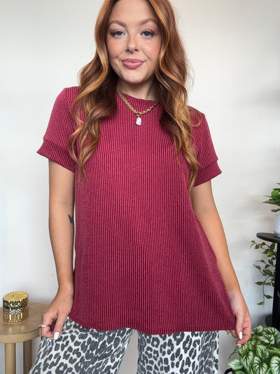 Urban Ribbed Knit Tee- Cranberry