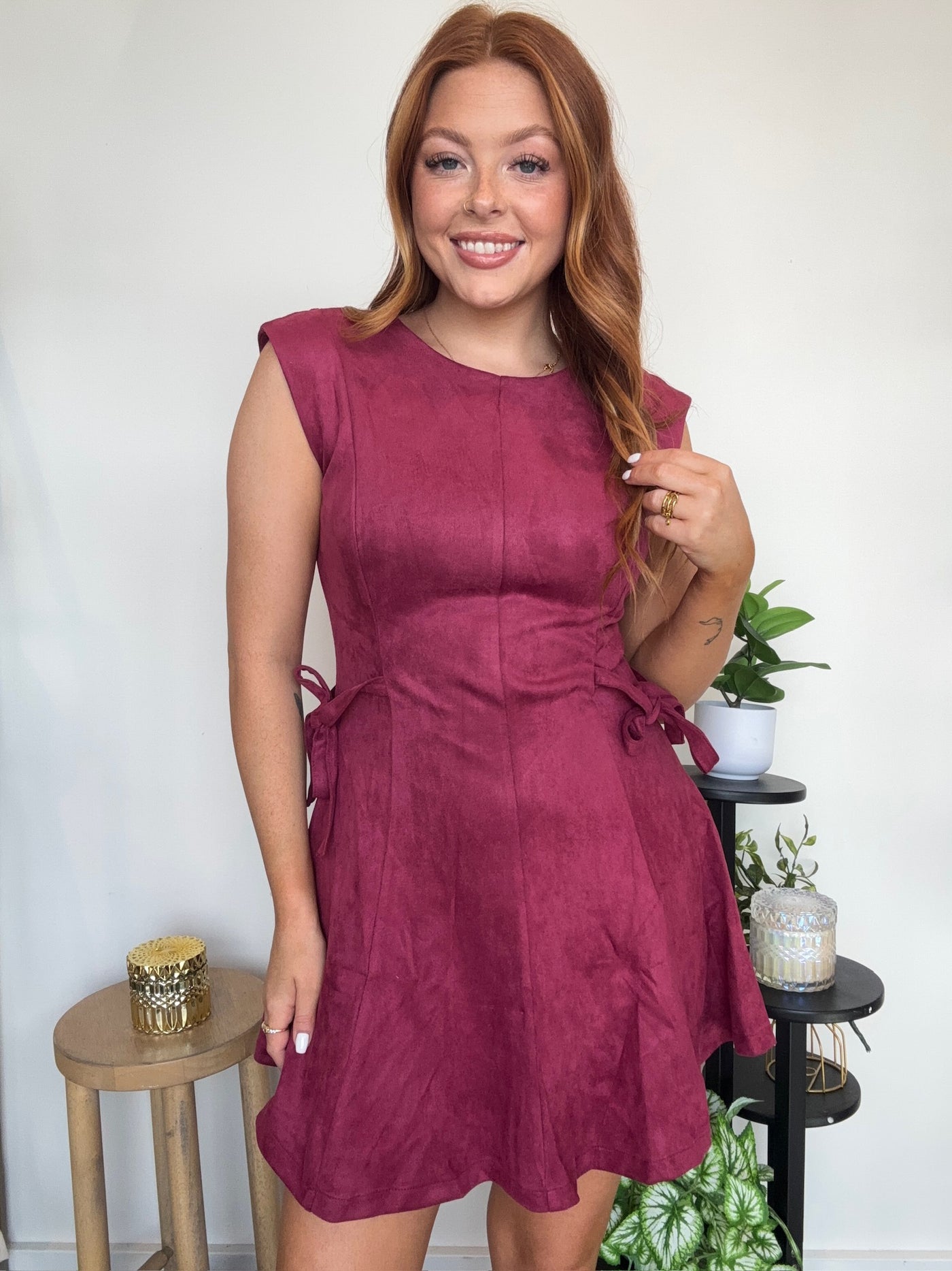 Suede Cap Sleeve Mini Dress