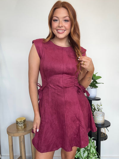 Suede Cap Sleeve Mini Dress
