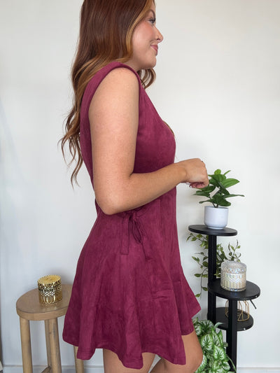 Suede Cap Sleeve Mini Dress